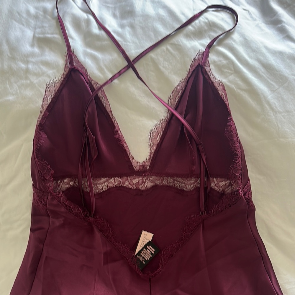 Elegant Lace Trim Satin Chemise Teddy